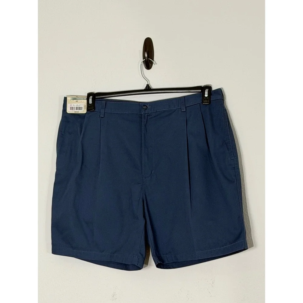Roundtree & Yorke Mens Navy Blue Pleated Easy Care Twill Shorts 42 NWT S35HR701